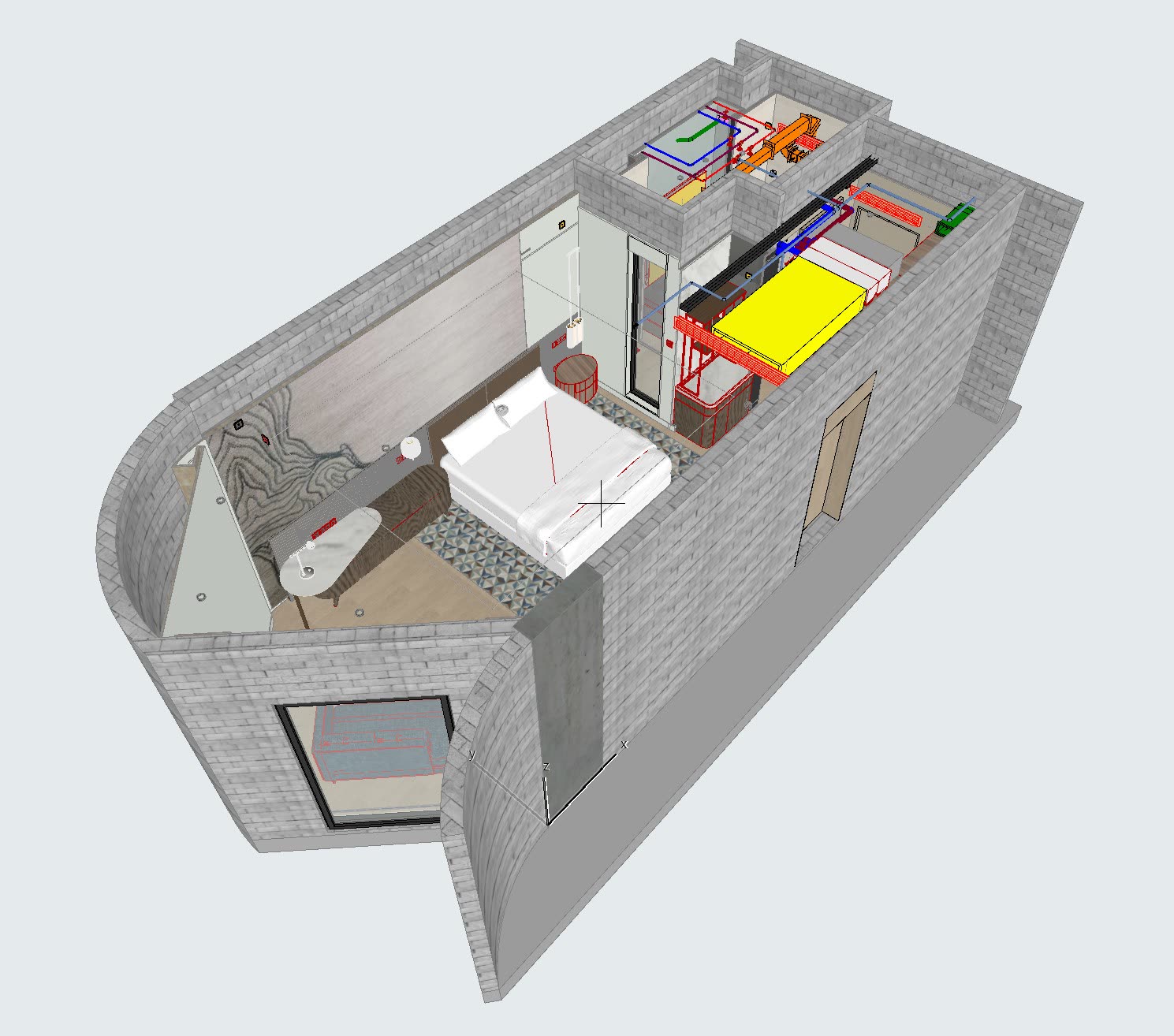 BIM / SketchUp coordination model of the Marriott Courtyard interior