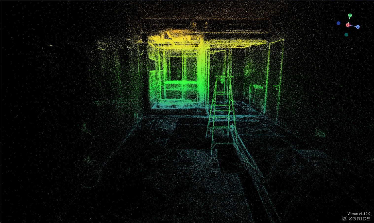 Point-cloud still of the ceiling and services